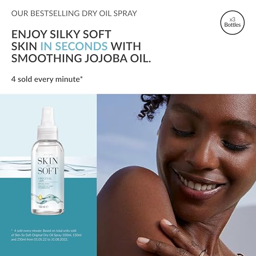 Avon Skin So Soft Dry Oil Spray 150ml Trio, Locks in Moisture, Formulated with Jojoba Oil and Vitamin E, Quick Dry Formula, Cruelty Free