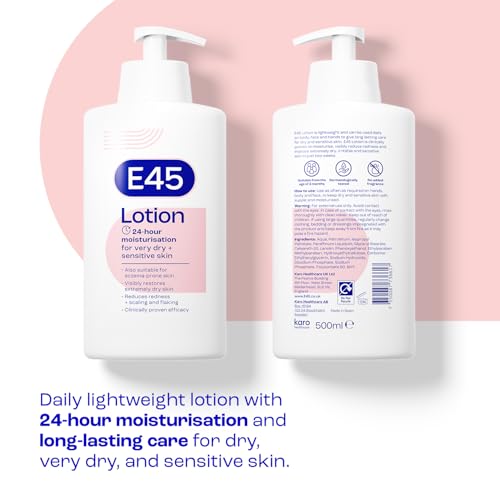 E45 Moisturising Lotion 500 ml for Dry & Sensitive Skin - Long-Lasting Hydration Protect from Dryness, Reduce Redness - Dermatological Body Moisturiser Lotion - Body Lotion - Daily Moisturiser