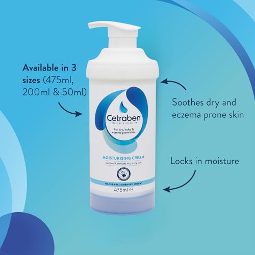 Cetraben Moisturising Cream, For Dry, Itchy, Sensitive & Eczema-Prone Skin, Soothe, Moisturise, Hydrate, & Protect, Dermatological Moisturiser,Daily Use on the Body, Fragrance Free, 1 x 475ml