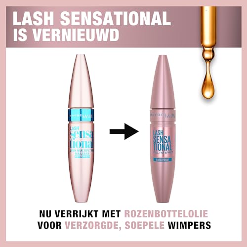 Maybelline Mascara Lash Sensational Volumizing and Thickening Eyelash Lengthening. Flake Free Formula, Mascara 01 Waterproof Black