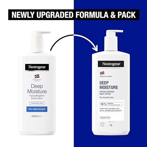 Neutrogena Norwegian Formula Deep Moisture Hypoallergenic Body Lotion (1x 400ml), Fragrance-Free Hypoallergenic Body Moisturiser for Sensitive and Dry Skin, Provides 48-Hour Moisturisation