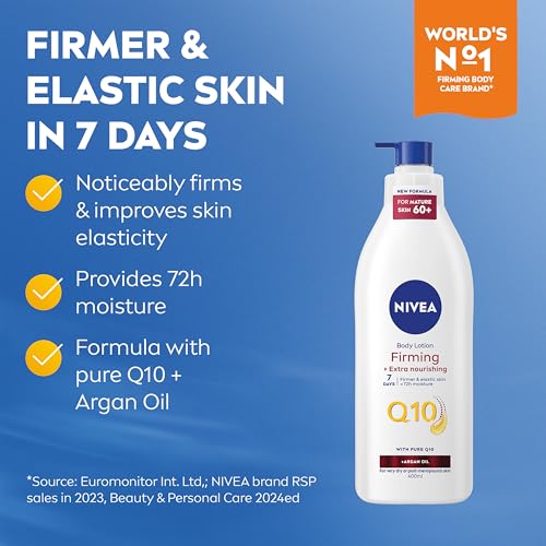 NIVEA Q10 60+ Mature Skin Body Lotion (400ml), Nourishing Firming Cream with Q10 and Argan Oil, NIVEA 72H Moisturising Cream for Ageing and Mature Skin