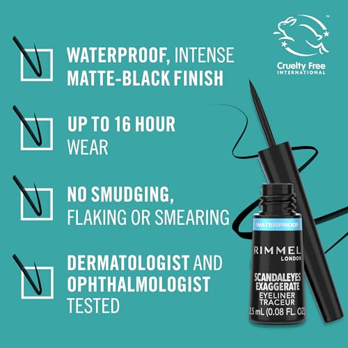 Rimmel London Exaggerate Waterproof Liquid Eyeliner, 2.5 ml, Black