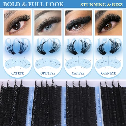 Cluster Lashes Kit Long 14-20mm Eyelashes Individual Kit 80D-150D Thick Lashes Individual Cluster Russian Strip Lash D Curl DIY Lash Extension 284pcs with Lash Bond and Seal Tweezers