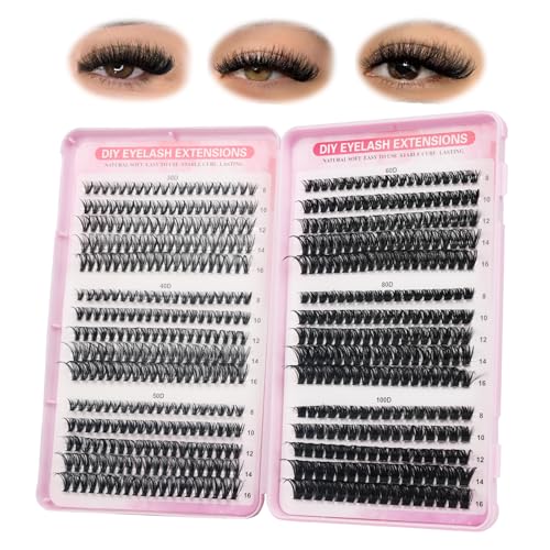 Cluster Lashes Individual Eyelashes 570pcs Natural Eyelash Clusters D Curl Lashes 8-16MM Soft & Fluffy Thick Volume DIY Russian Lash Extensions(30+40+50+60+80+100D)