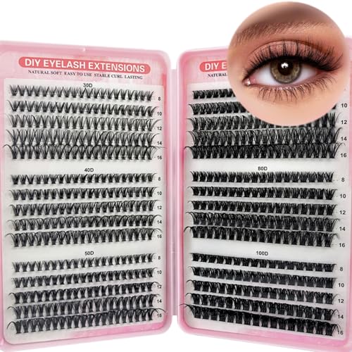 580 Pieces Individual Eyelashes 30-40-50-60-80-100D Cluster Lashes Kit DIY Eye Lashes Fluffy Russian Eyelashes Extensions Curly Durable Eyelash Clusters for Girls and Women (8-16mm Mix)