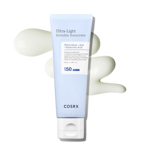 COSRX Ultra-Light Invisible Sunscreen SPF 50 PA++++ Non Oily Sun Cream with Witch Hazel, Protects & Hydrate Against Sun, Extra High UV Protection, Daily Hydrating Sun Lotion Korean Skincare 50mL