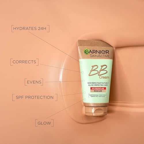 Garnier SkinActive Anti-Age BB Cream, Shade Medium, Tinted Moisturiser SPF 15, Softens Fine Lines & Firms Skin, With Hyaluronic Acid, Aloe & Mineral Pigments, 50 m