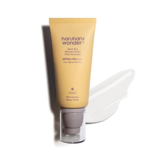 Haruharu Wonder Black Rice Moisture Airyfit Daily Sunscreen SPF50+/PA++++, Broad Spectrum UVA/UVB, Octinoxate & Oxybenzone Free, Reef Safe Formula, Non-Greasy Velvet Finish (50ml)