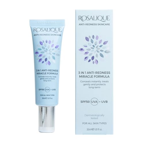 Rosalique 3 in 1 Anti-Redness Miracle Formula Colour Corrector SPF50 for Hypersensitive and Redness Prone Skin, Suitable for All Skin Types 1 x 30 ml