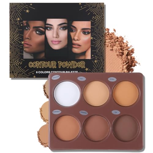 Katiluxiya 6 Colors Contour Palette, Makeup Contour Palette Powder Light to Dark, Make Up Palette Contour Kit, Highly Pigmented Matte Colors For Contouring And Highlighting (6 Colors)