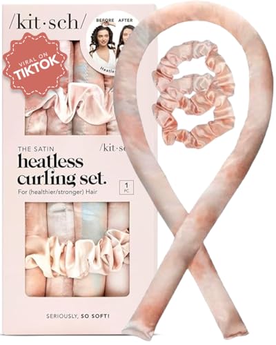Kitsch Heatless Curling Set - Satin Heatless Hair Curler, Rollers for Heatless Curls, Hair Curler No Heat, Heatless Curler, Overnight Curls with Overnight Blowout Rods - Sunset Tie Dye