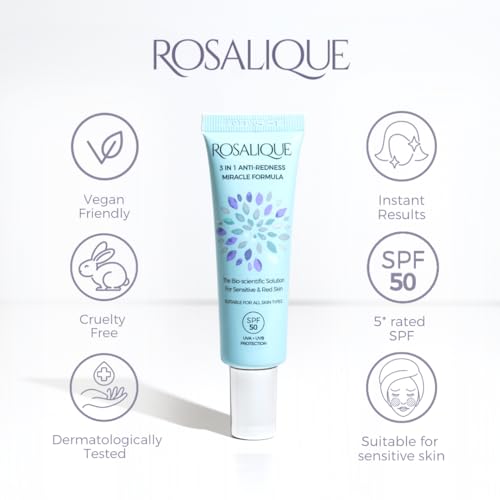 Rosalique 3 in 1 Anti-Redness Miracle Formula Colour Corrector SPF50 for Hypersensitive and Redness Prone Skin, Suitable for All Skin Types 1 x 30 ml