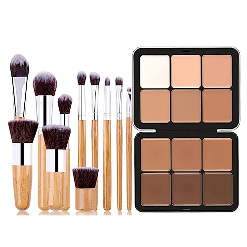 Professional Makeup Cream Contour Palette, MKNZOME 12 Colours Concealer Full Coverage & Makeup Brush Set Contour Concealer Palette Contouring Face Make Up Gift for Women Girls