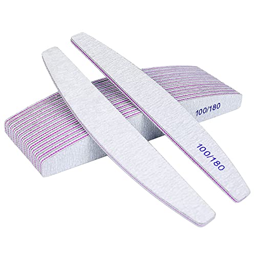 16PCS Professional Nail Files, 100/180 Grit Double-Sided Emery Board, Professional Nail File Set Curved Fingernail Files for Nail Grooming and Styling,Hairdressing Salon, Pets (White)