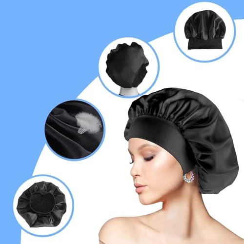 Silk Hair Wrap for Sleeping, Hair Bonnet, 1pcs Night Sleep Cap for Women Girls, Hair Care Head Cover Elastic Hat for Black Curly Hair.