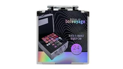 bonvoyage Travel in Colour, 24-Piece Professional Makeup Set with Eye, Lip and Face Makeup, Featuring Eyeshadows, Lipstick, Highlighter, Bronzer and more, Accessories Included