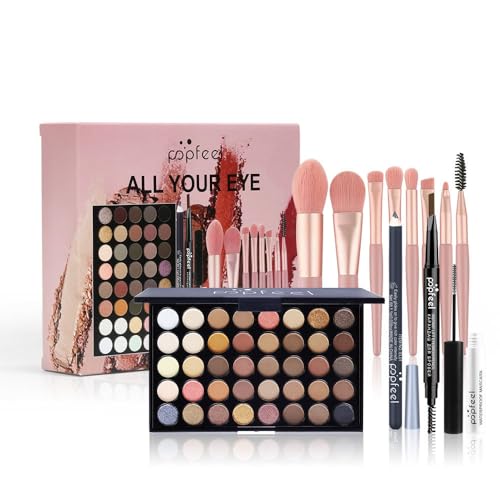 Eyes Makeup Set, Inclundes 40 Colours Eyeshadow Palette Eyeliner Eyebrow Pencil Mascara and Eyeshadow Brush, Portable Travel Essential Starter Cosmetic Set for Teen Girls Women, 02A
