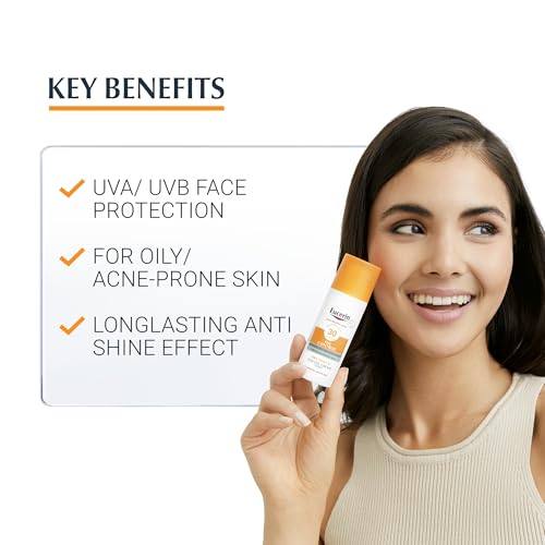 Eucerin Oil Control Sun Gel-Cream Dry Touch SPF 50+ 50ml, Unscented Sun Protection Gel for Sensitive, Oily and Acne-Prone Skin, Fast-Absorbing Sunscreen with UV Filter