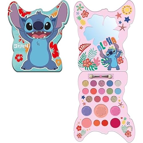 Stitch Make-up Palette for Girls - Complete Make-up Kit with Eye Shadows, Blusher, Lip Gloss, Brush, and Mirror