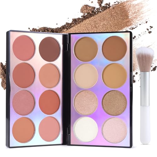 Erinde Blush Palette, Contour & Highlighter Pallet, Mineral Powder Blusher, All in One Makeup Palette for Cheeks, Face Bronzer, Shimmer & Matte Finish, Natural Glow, Blendable, Cruelty Free