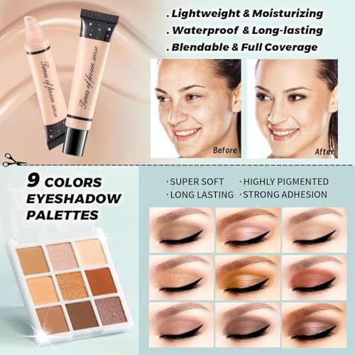 Makeup Kit for Teens Girls Women, Travel Makeup Kit,Portable Makeup Present Set for Beginners & Professionals, Cosmetic Bundle Include Foundation Eyeshadow Palette Lipstick Eyeliner Mascara