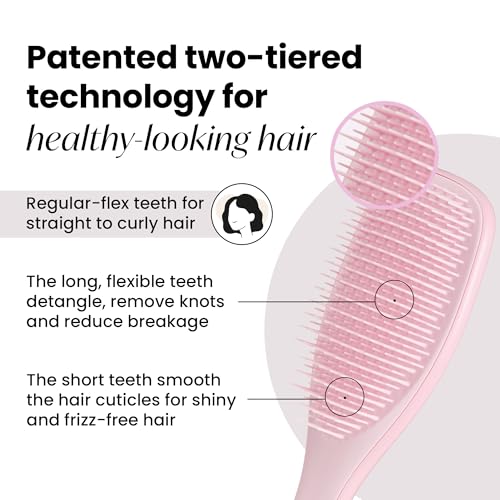 Tangle Teezer The Ultimate Detangler Hairbrush | For Wet & Dry Hair | Detangles All Hair Types | Reduces Breakage, Eliminates Knots | Two-Tiered Teeth & Comfortable Handle | Millennial Pink