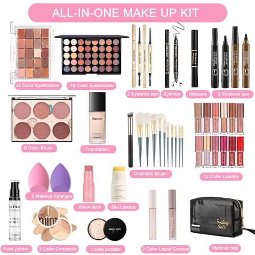 Make up Set, Ruicen Makeup Kit for Women and Teenages, Makeup Set Full Kit, Make up Sets Includes Foundation 40 Color Eyeshadow Microblading Eyebrow Pen etc Cosmetic Make Up Starter Kit