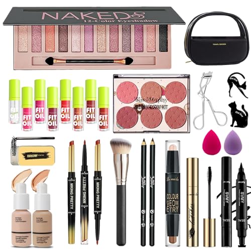Makeup set, Cosmetic Make Up Kit With Storage Bag Portable Travel Make Up Palette Eyeshadow Foundation Lip Gloss Full kit makeup set for Teenage & Adults (A2-UK)