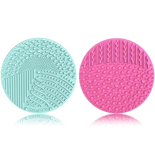 Silicone Makeup Brush Cleaner, 2-Piece Set, Dual-Sided Scrubber Mat for Brushes, Powder Puffs and Sponges (Pink & Green)