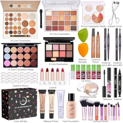 All in One Makeup Kit, Makeup Kit for Women Full Kit, Make Up Gift Set for Women, Makeup Essential Bundle Includes Foundation Eyeshadow Palette Concealer Lipstick Eyeliner Mascara Cosmetic Brush Set