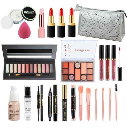 All in one Makeup Set, Cosmetic Make Up Starter Kit With Storage Bag Portable Travel Make Up Palette Eyeshadow Foundation Lip Gloss Makeup Gift Set for Teenage & Adults(Kit A001)